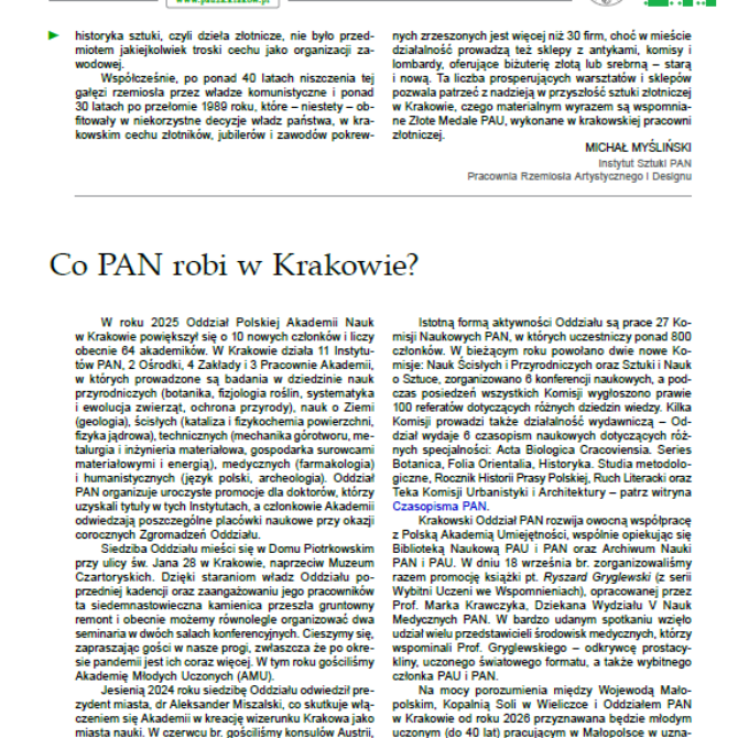 Co PAN robi w Krakowie? –  artykuł w czasopiśmie PAUza