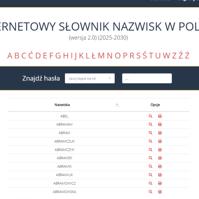 28.10.2026 <br /> <br /> Cyfrowe słowniki nazwisk jako modele wiedzy – na przykładzie 